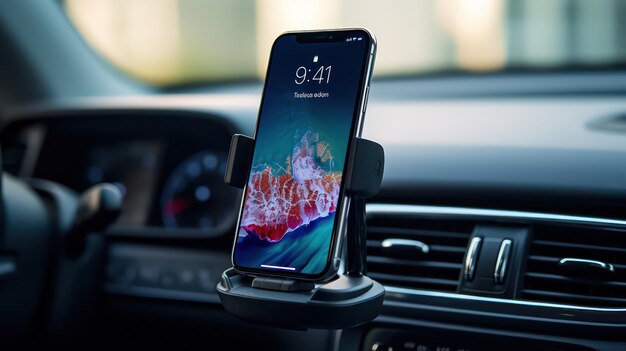 Top car phone mount holding iPhone in car
