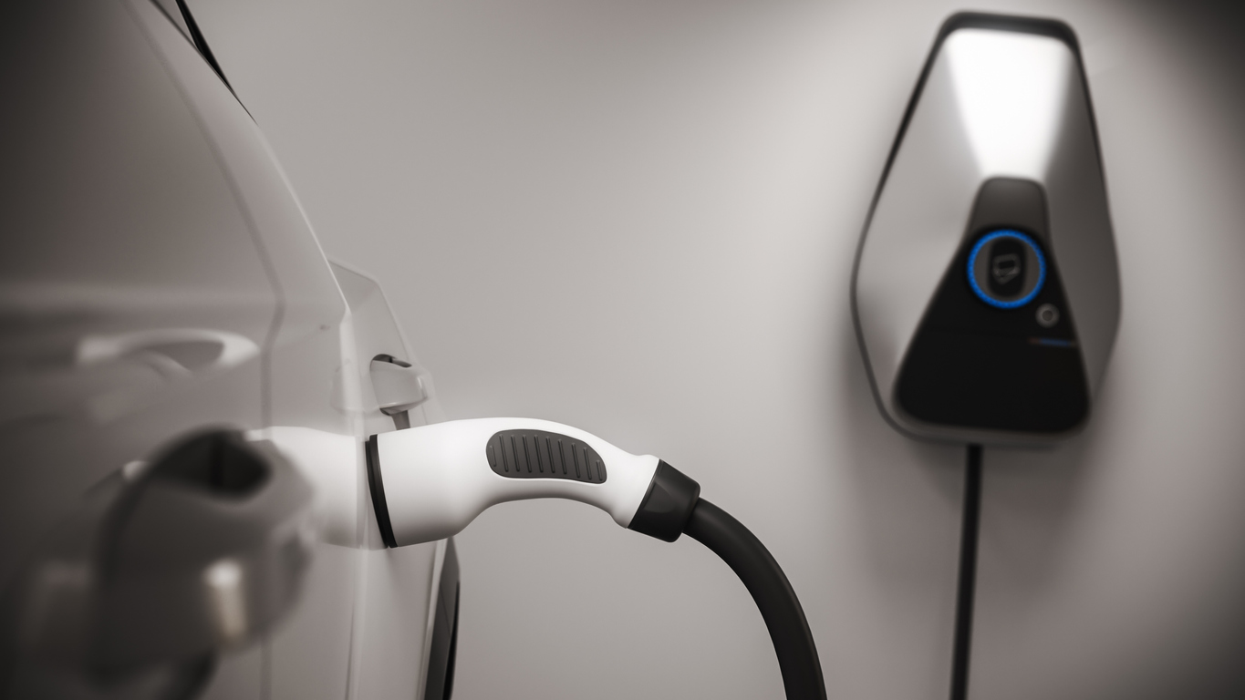 EV home charging setup with smart charger and adapter
