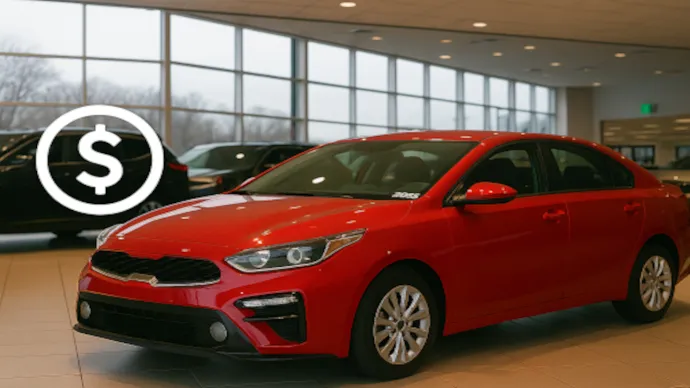 New cars parked in rows at a dealership lot