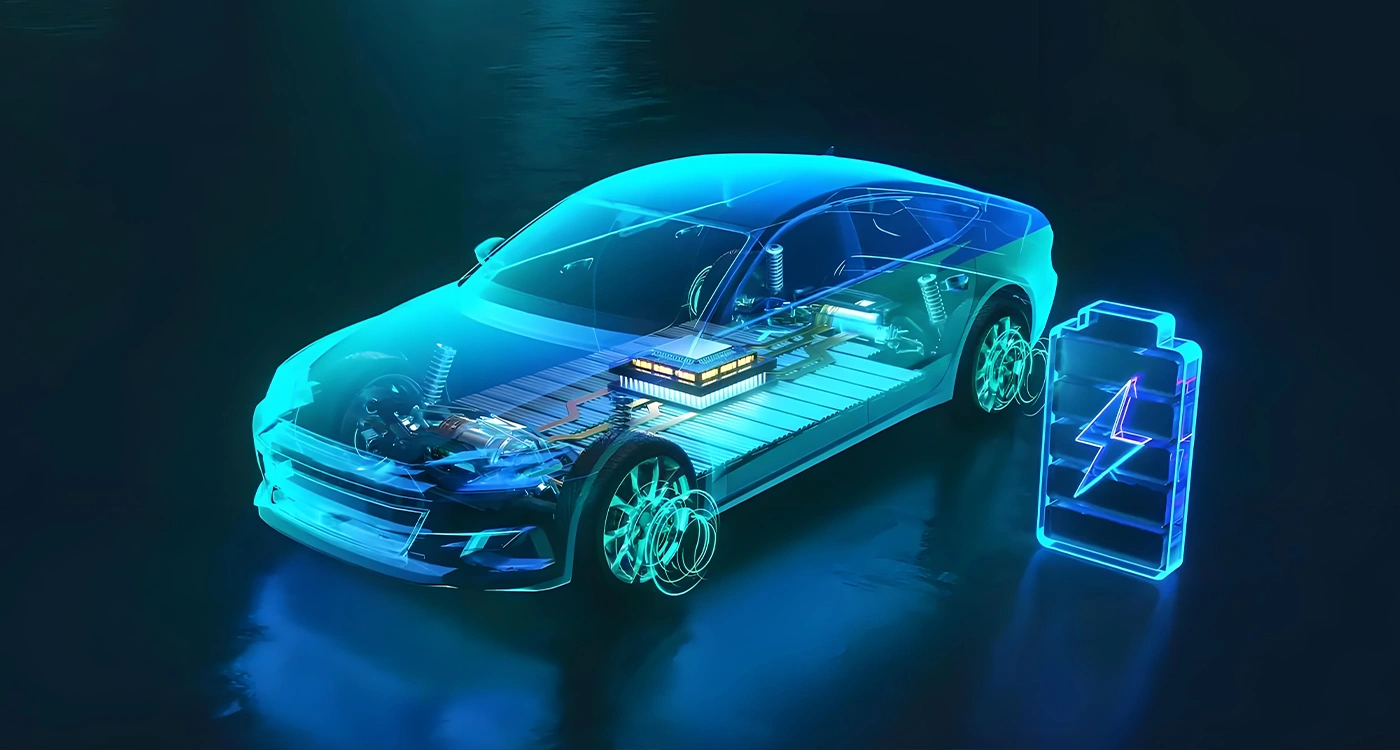 EV battery pack diagram with charge cycle data