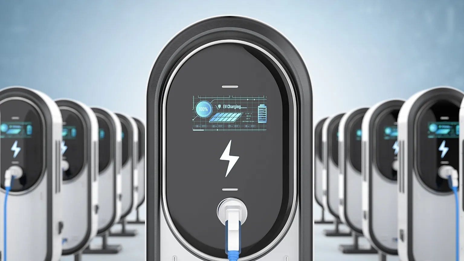 EV driver checking range on dashboard during road trip