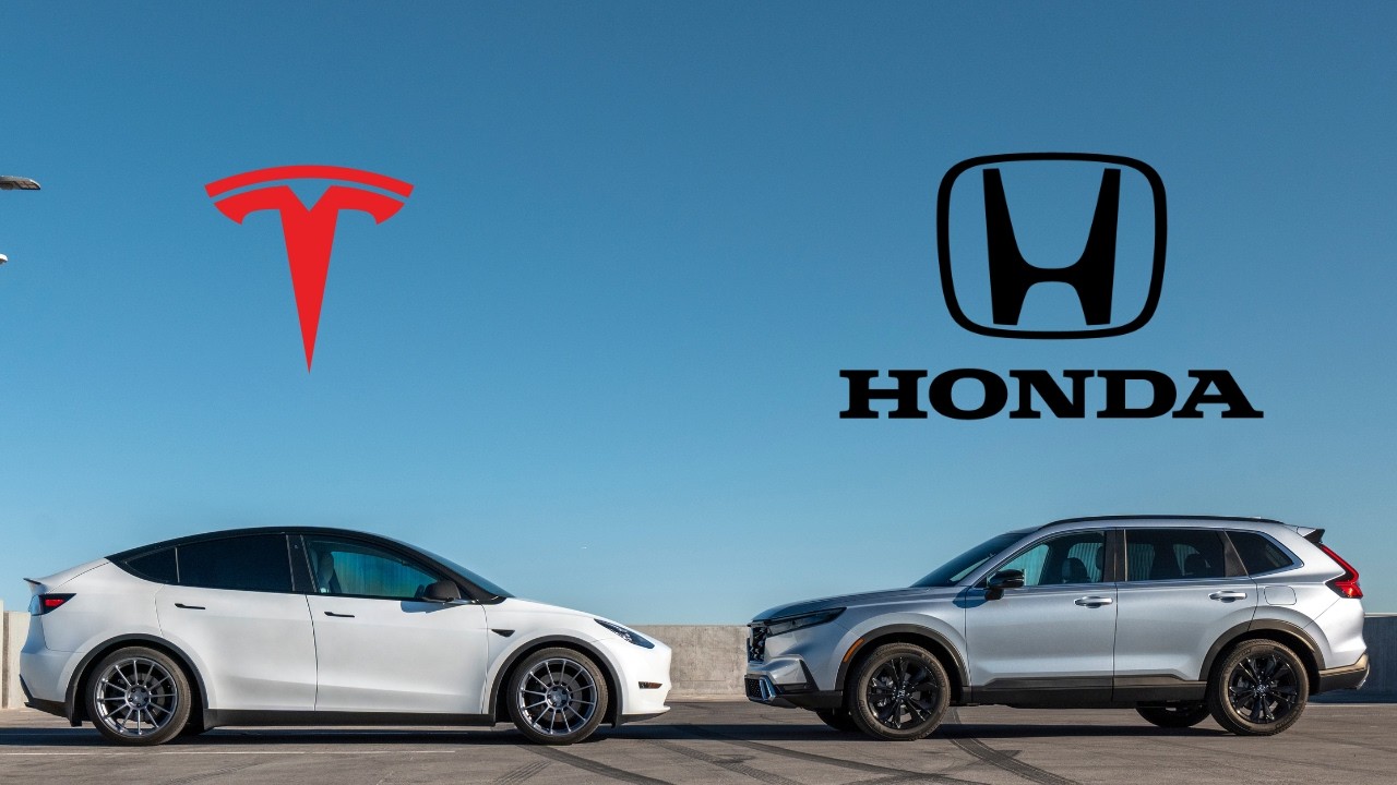 Tesla Model Y and Honda CR-V Hybrid side by side comparison